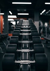 Obraz premium Rows of Dumbbells in Modern Gym