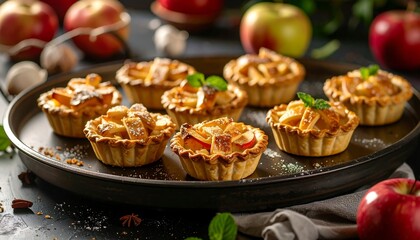 Mini apple pies on a dark plate