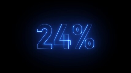 Blue neon 24 percent sign on black background twenty four percent