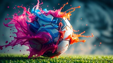 Vibrant Soccer Ball in a Paint Explosion Celebrating Global Unity