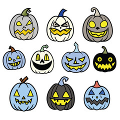 Spooky and fun Halloween pumpkin faces, perfect for festive decorations and seasonal designs
