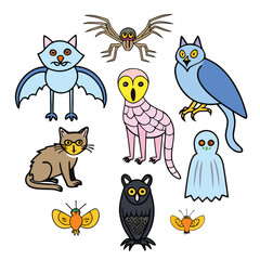 Whimsical Halloween creatures set spooky fun cartoon style for festive designs and playful themes
