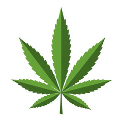 Minimalist Green Cannabis Leaf Graphic Illustration with Subtle Shadows and Highlights