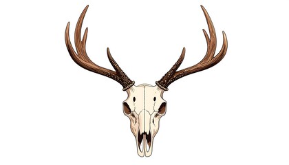 Deer skull antlers, nature, white background, wildlife art