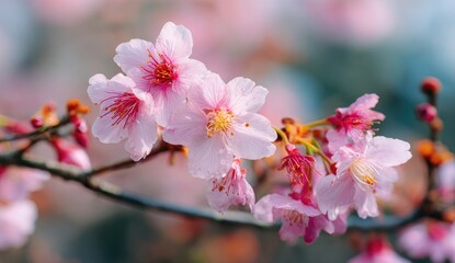 Delicate pink cherry blossoms in soft focus (2)