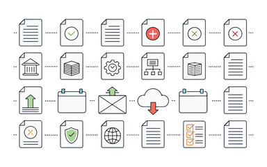 Modern Paper Document Icons Representing Different Actions and Concepts in Digital File Management Systems