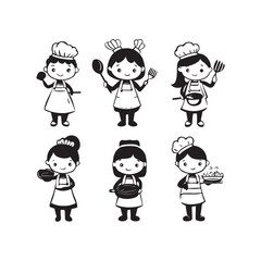 Cute and attractive cartoon style chef icon set vector illustration