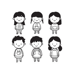 Set of cartoon kid icons with cute hairstyles in vector style. Adorable children characters with funny hair, smiling faces, and playful expressions.