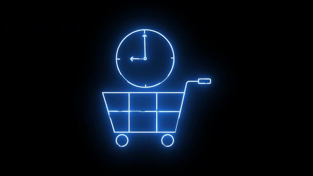 trolley icon and wall clock icon with neon effect