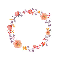 Watercolor hand-drawn flower garlands, floral patterns
