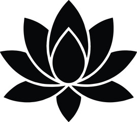 vector silhouette, lotus flower top view with layered petals, solid black