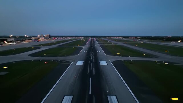 Dynamic airport runway lights guide aircraft for takeoff and landing at twilight