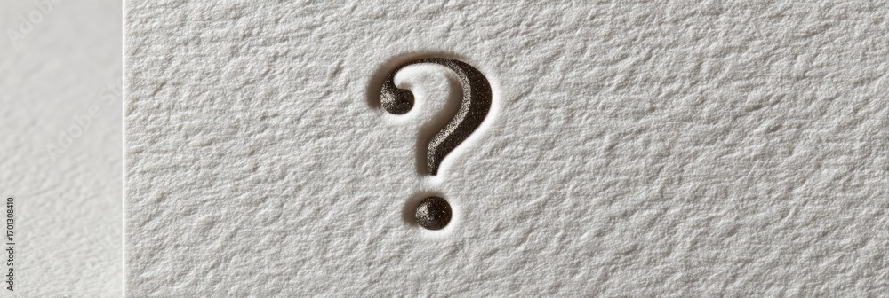 Poster crafting a textured design featuring a raised question mark on a white background with soft shadows 
