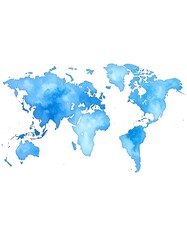 Fototapeta premium Blue watercolor world map, global travel design