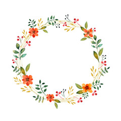 Watercolor hand-drawn flower garlands, floral patterns