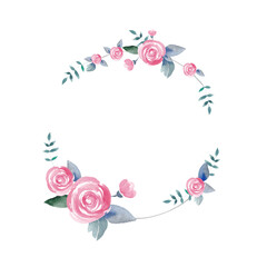 Watercolor hand-drawn flower garlands, floral patterns