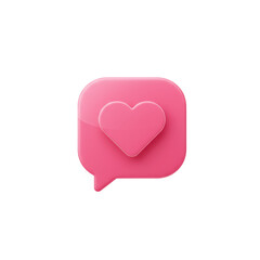 Pink 3d Glossy Heart Icon in a Rounded Speech Bubble on a Soft Background