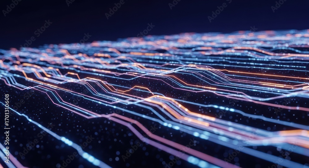 Aufkleber abstract glowing lines on a dotted surface suggesting data flow