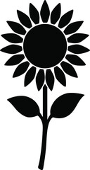 Fototapeta premium vector silhouette, sunflower front view, large circular head with petals, short stem, solid black