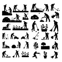  Black Silhouette Gardeners and Gardening