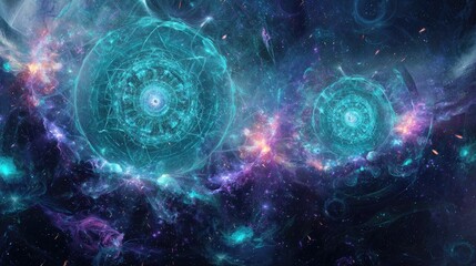 Colorful Nebulae With Futuristic Design In Space