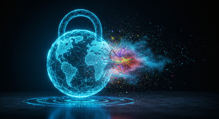 Digital Globe Security Symbol - Abstract Representation of Global Cyber Protection and Data Safety