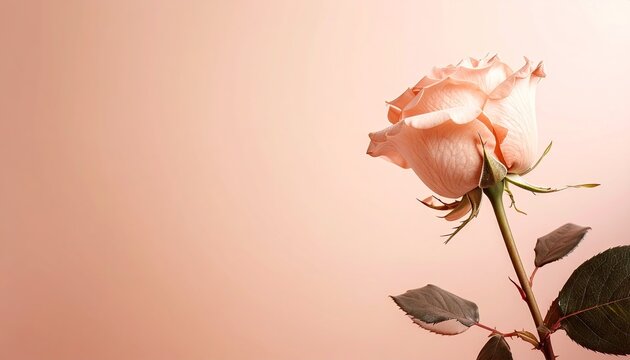 Peach Rose with Dew Drops on Soft Pink Background