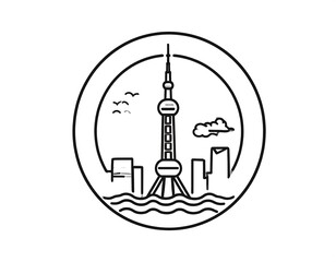 Fototapeta premium Simple line drawing of Shanghai skyline