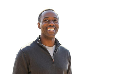 A handsome African-American businessman in a confident close-up portrait, smiling