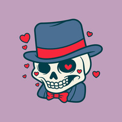 Cute Skull With Hearts Cartoon Vector Art, Illustration and Graphic