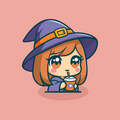 Cute Witch Halloween Cartoon Vector Art, Illustration and Graphic