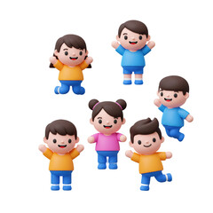 Cute 3d Cartoon Children Group Smiling Playfully with Soft Edges