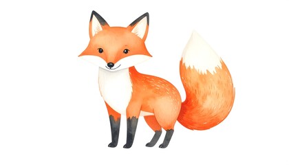 Obraz premium Cute fox watercolor illustration, white background, children's book