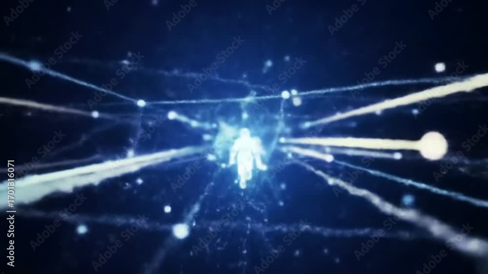 Aufkleber digital human form navigating abstract network of light.