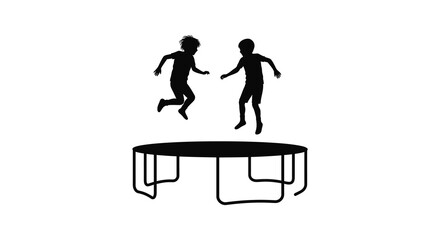 children jumping high above trampoline silhouette