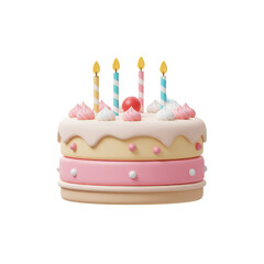 Vibrant Two tier Birthday Cake with Lit Candles and Sweet Meringues on Soft Background