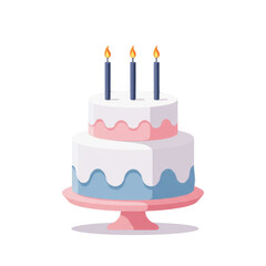 Stylish Two tier Birthday Cake with Three Glowing Candles in Soft Colors