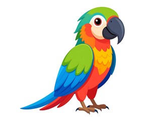 Fototapeta premium Colorful parrot cartoon, tropical bird, white background, illustration, kids book