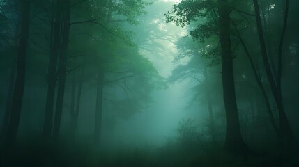 Enigmatic Fog-Shrouded Forest Path A Mystical Journey into the Woods