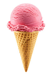 Single Scoop of Strawberry Ice Cream in a Cone 