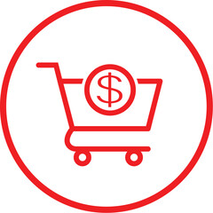 Shopping cart with dollar sign icon, representing online store and e-commerce