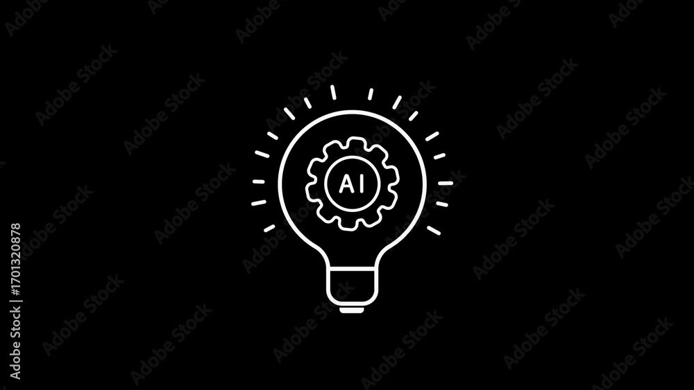 Poster white outline of a lightbulb with a gear and ai inside on a black background artificial intelligence