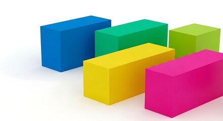 Obraz premium Vibrant 3D geometric shapes arranged with a clean white backdrop