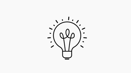 Minimalist Line Art Light Bulb Icon with Rays on White Background idea innovation