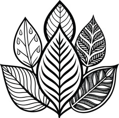 Fototapeta premium Black and white seamless floral vintage feather pattern with a silhouette of a leaf and a bird drawing for decoration.