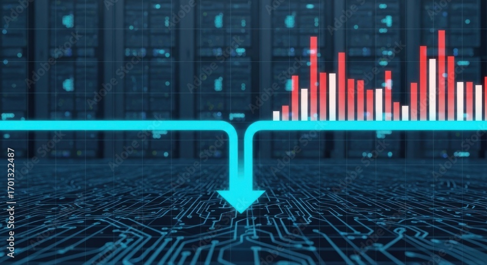 Aufkleber data flow merging to one on a circuit board before a server rack