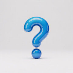 A bright blue 3D rendered question mark symbol isolated on a clean white background punctuation