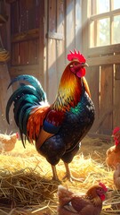Rooster in a sunny barn