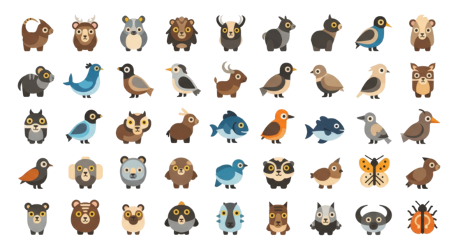 Big Set of Cute Cartoon Animal Characters Isolated.