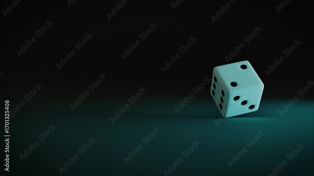 Poster two dice roll and settle on a table, 3d rendering
